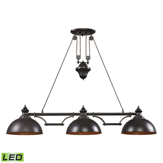 Farmhouse 56'' Wide 3-Light Linear Chandelier - Oiled Bronze - Includes LED Bulb