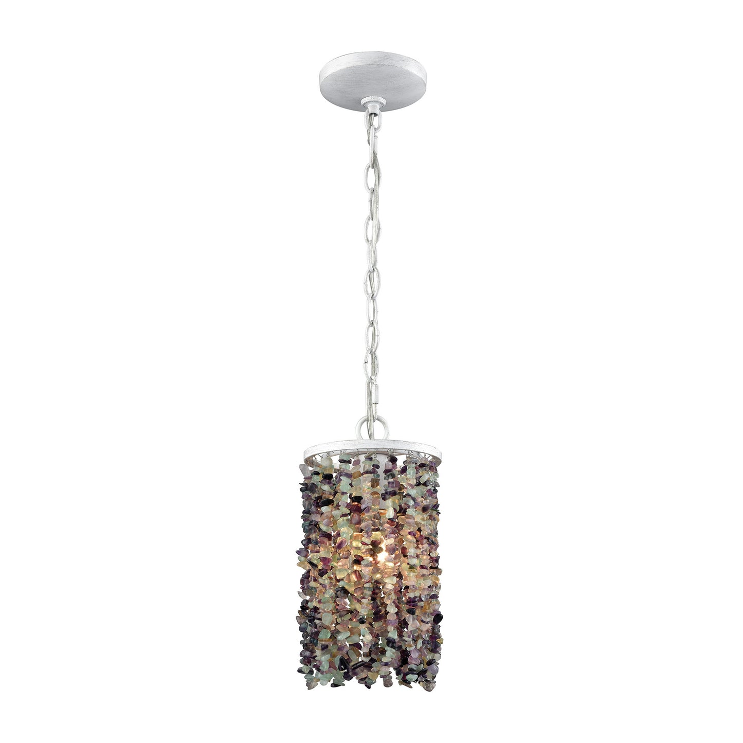 Agate Stones 6'' Wide 1-Light Mini Pendant - Off-white with Purple Agate Stones - Includes Adapter Kit