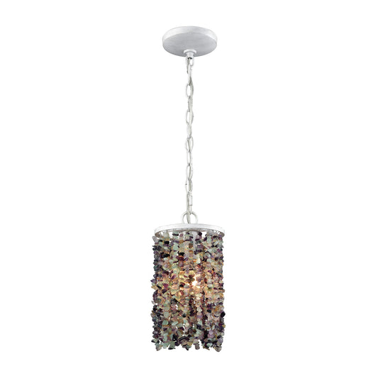 Agate Stones 6'' Wide 1-Light Mini Pendant - Off-white with Purple Agate Stones - Includes Adapter Kit