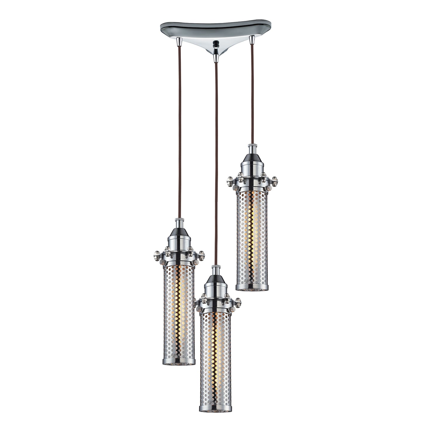 Fulton 10'' Wide 3-Light Triangular Pendant - Polished Chrome with Perforated Metal Shade