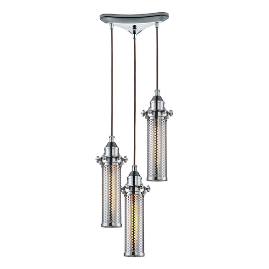 Fulton 10'' Wide 3-Light Triangular Pendant - Polished Chrome with Perforated Metal Shade