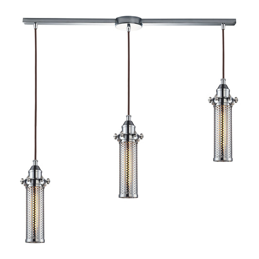 Fulton 5'' Wide 3-Light Slim Linear Pendant - Polished Chrome with Perforated Metal Shade