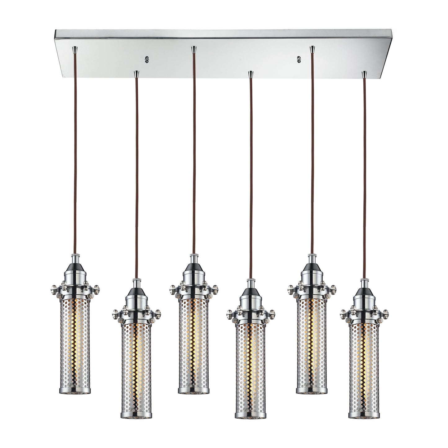 Fulton 9'' Wide 6-Light Rectangular Pendant - Polished Chrome with Perforated Metal Shade