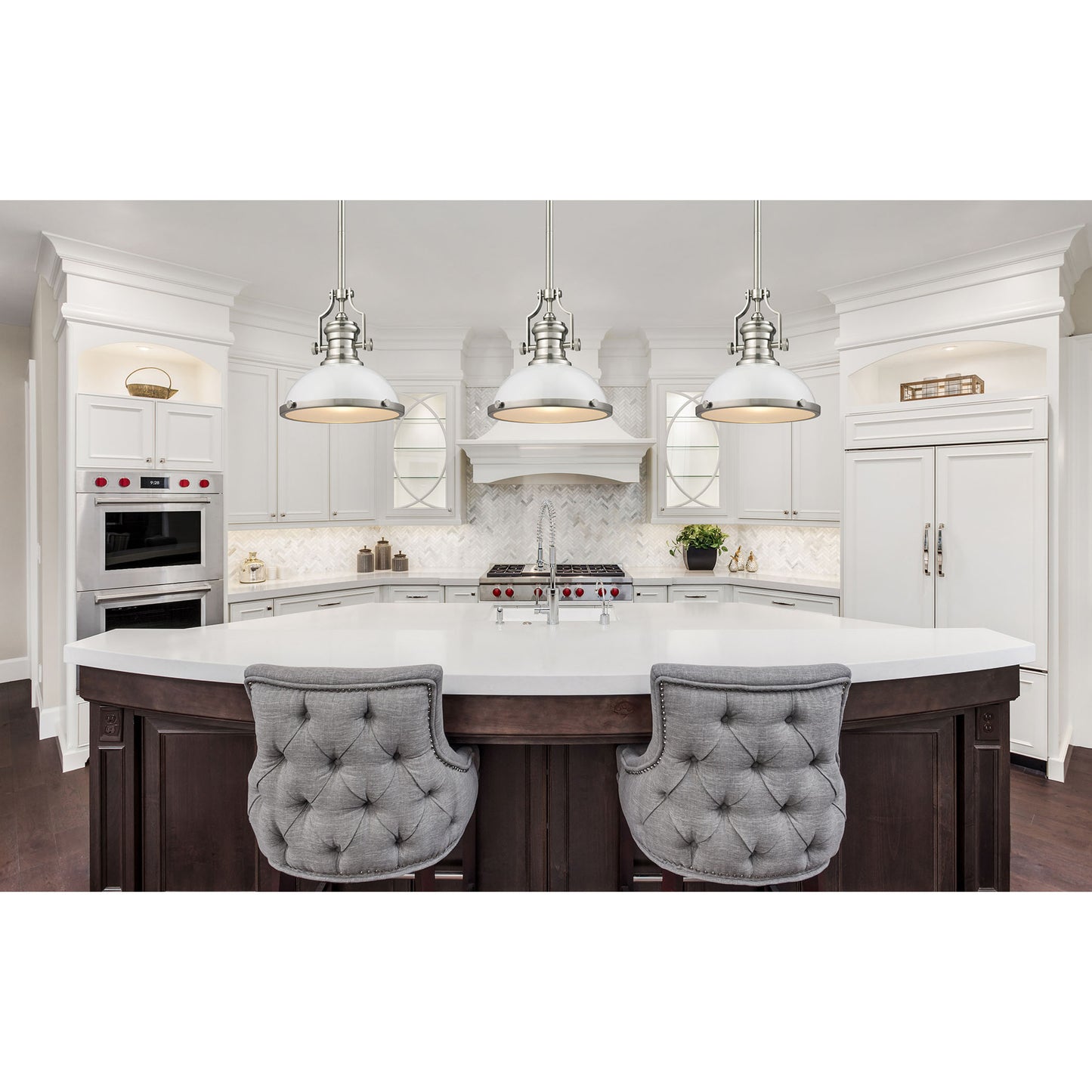 Chadwick 13'' Wide 1-Light Pendant - Satin Nickel with Gloss White