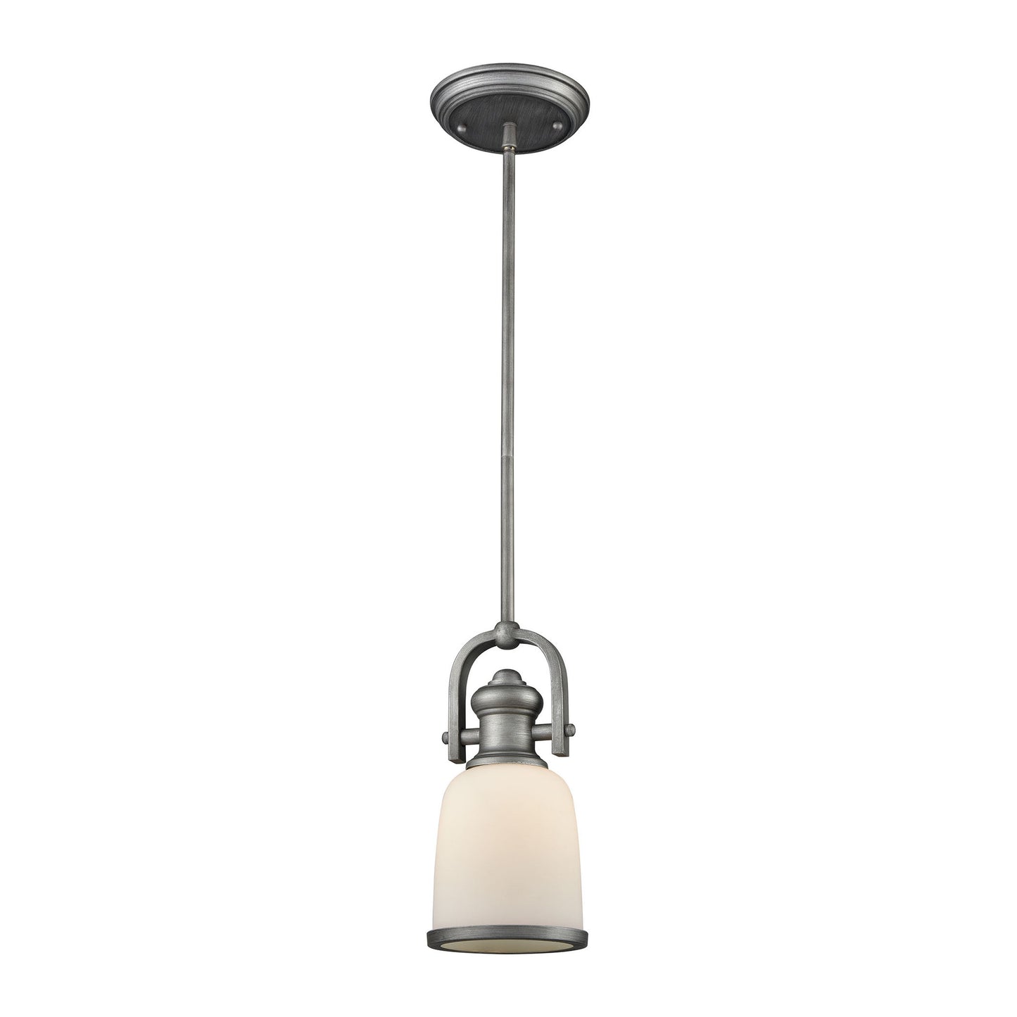 Brooksdale 5'' Wide 1-Light Mini Pendant - Weathered Zinc with White Glass - Includes Adapter Kit