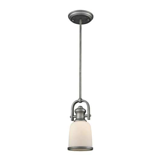 Brooksdale 5'' Wide 1-Light Mini Pendant - Weathered Zinc with White Glass - Includes Adapter Kit