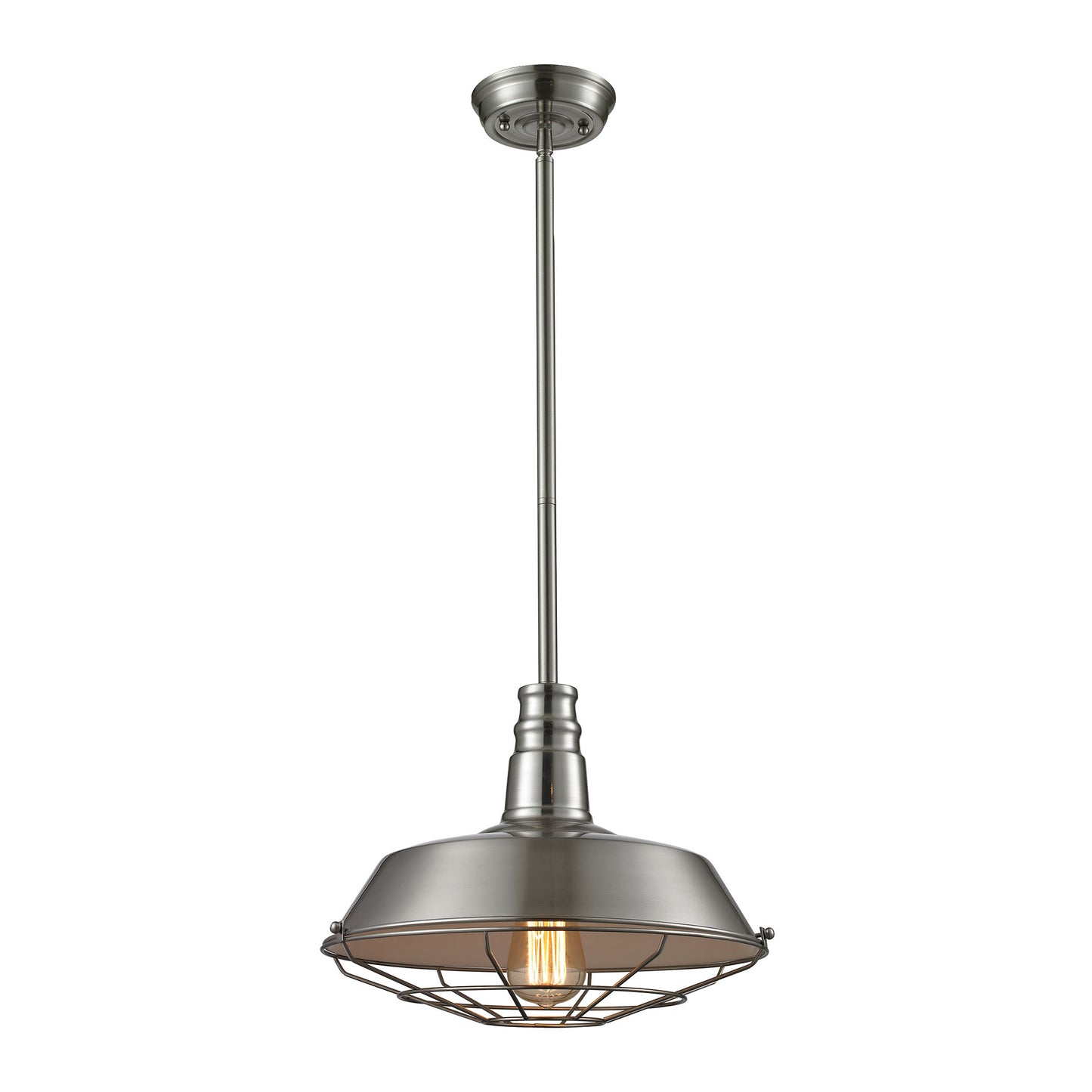 Warehouse Pendant 15'' Wide 1-Light Pendant - Satin Nickel with Metal Shade and Cage