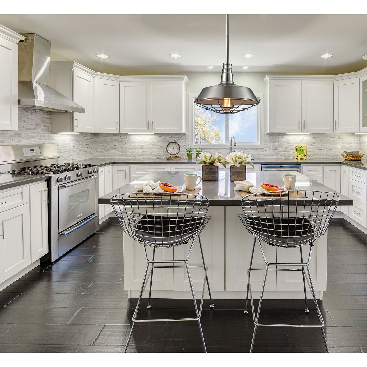 Warehouse Pendant 15'' Wide 1-Light Pendant - Satin Nickel with Metal Shade and Cage