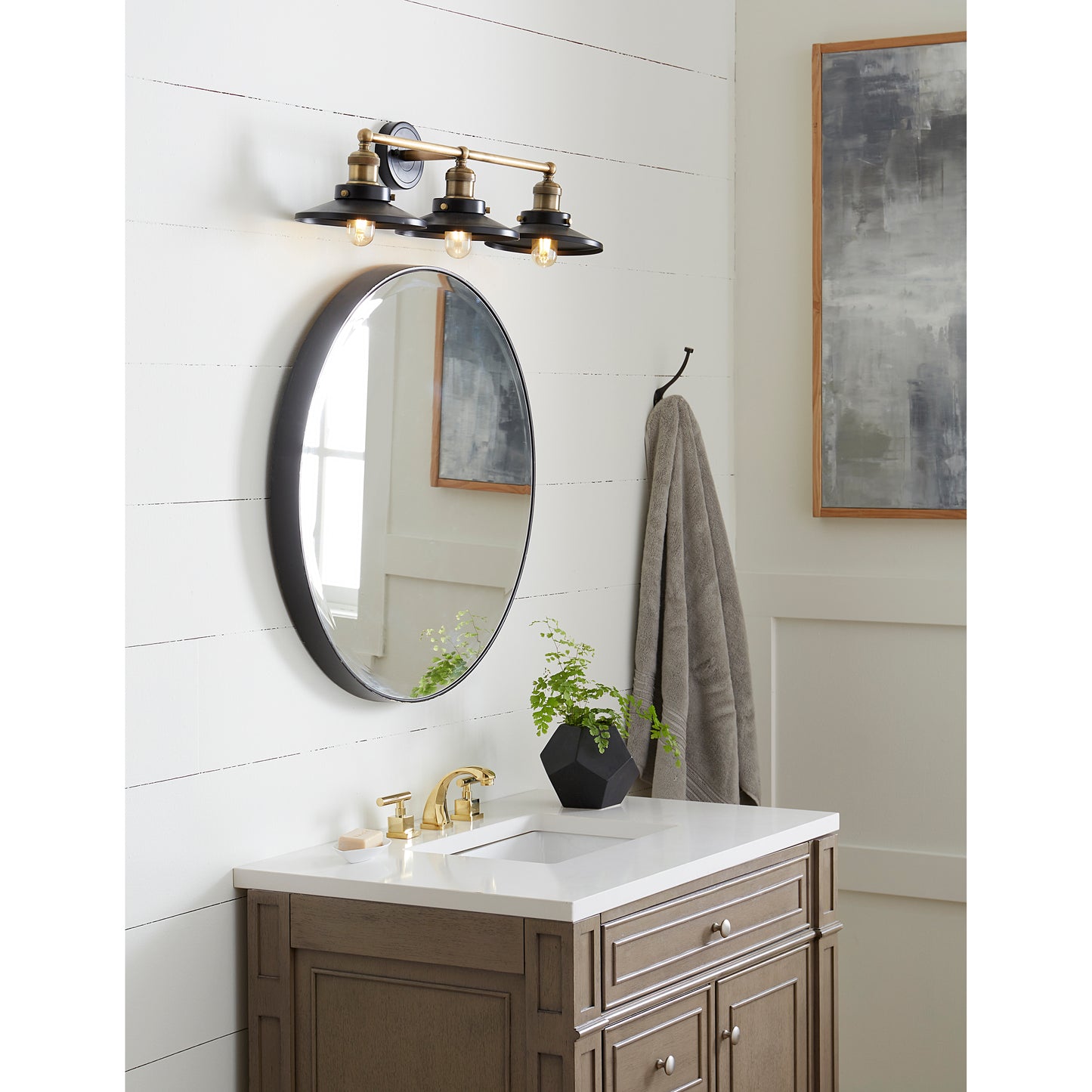 English Pub 28'' Wide 3-Light Vanity Light - Antique Brass