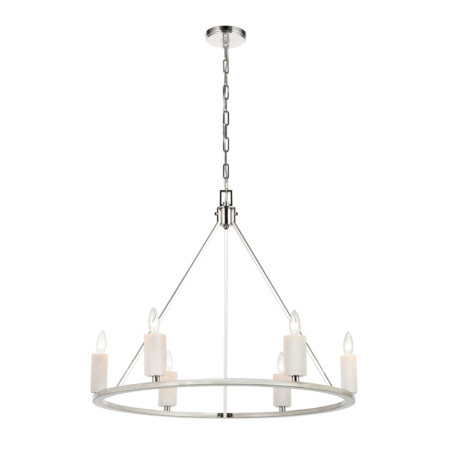 White Stone 30'' Wide 6-Light Chandelier - Polished Nickel