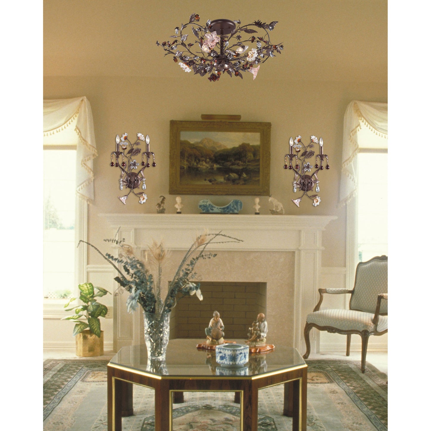 Cristallo Fiore 27'' Wide 3-Light Semi Flush Mount - Deep Rust