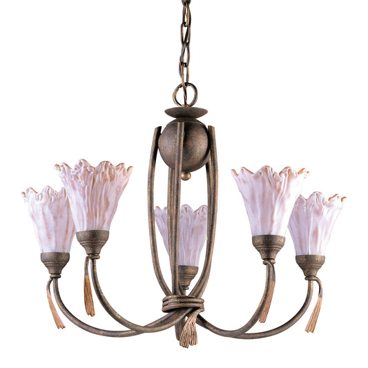 Villa D'Eleganza 24'' Wide 5-Light Chandelier - Olde World with Floral-Look Shades