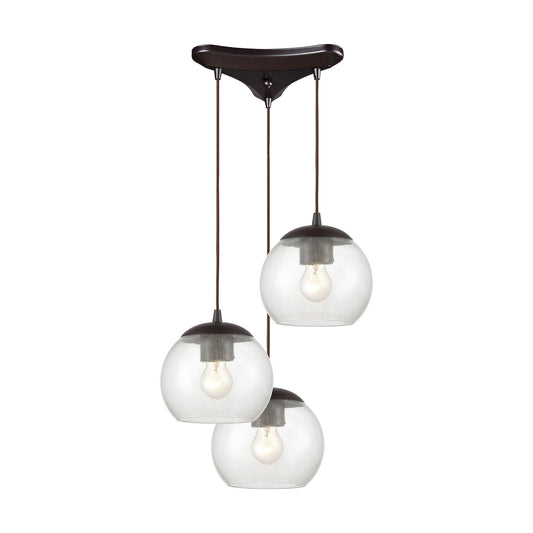 Kendal 12'' Wide 3-Light Triangular Pendant - Oil Rubbed Bronze with Patterned Clear Glass