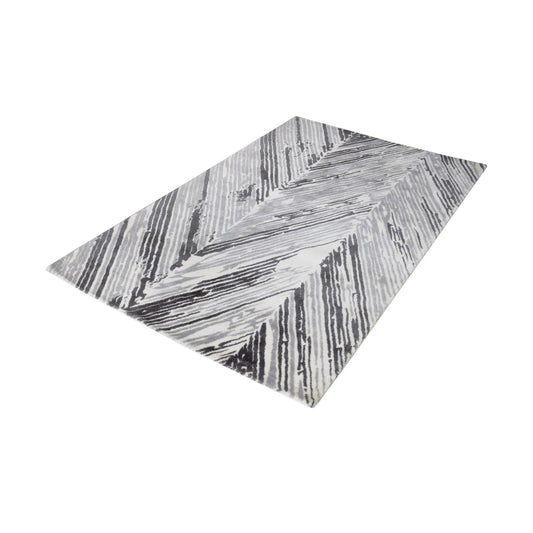 Rhythm Handwoven Printed Wool Rug 36x60 - Gray and White