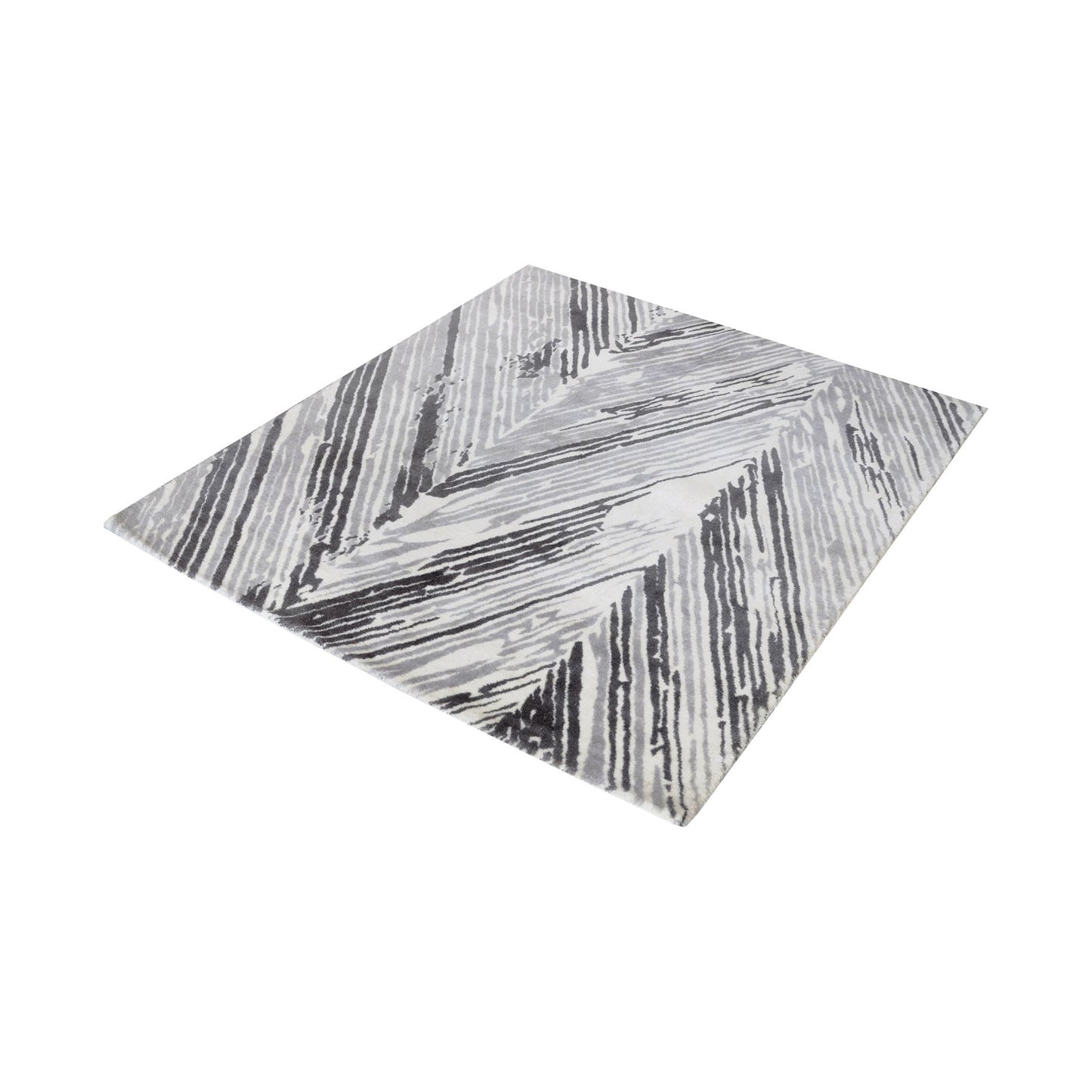 Rhythm Handwoven Printed Wool Rug in Grey and White
