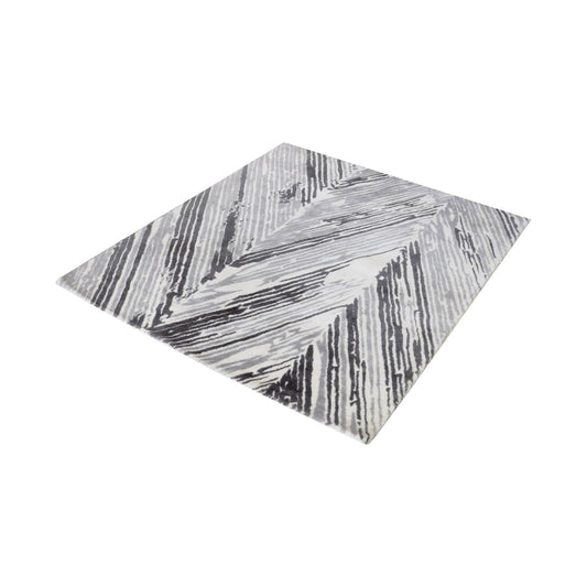 Rhythm Handwoven Printed Wool Rug in Grey and White