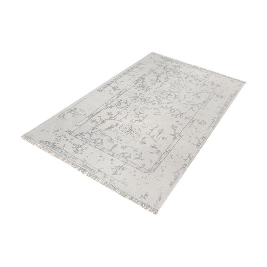 Belleville Hand-knotted Wool and Bamboo Viscose Rug 36x60 - Ivory and Silver