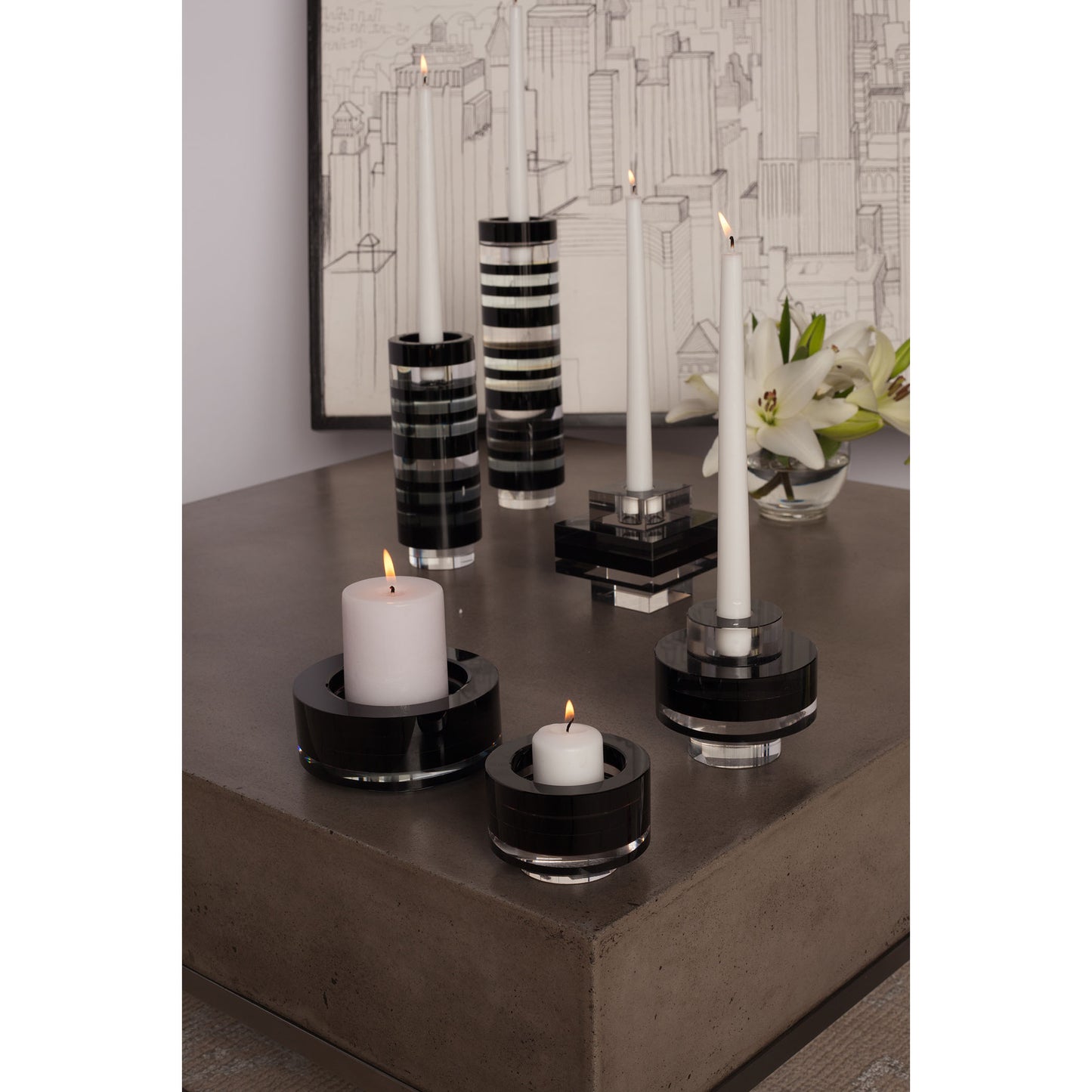Tuxedo Candleholder - Set of 2 Medium Black