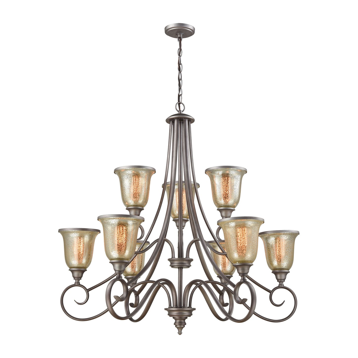 Georgetown 36'' Wide 9-Light Chandelier - Weathered Zinc with Mercury Glass