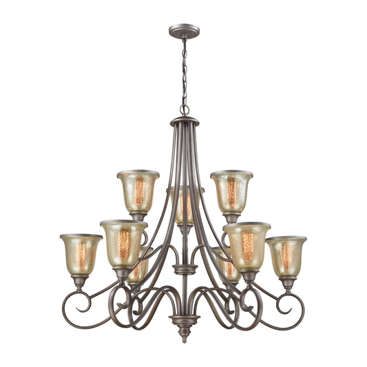 Georgetown 36'' Wide 9-Light Chandelier - Weathered Zinc with Mercury Glass
