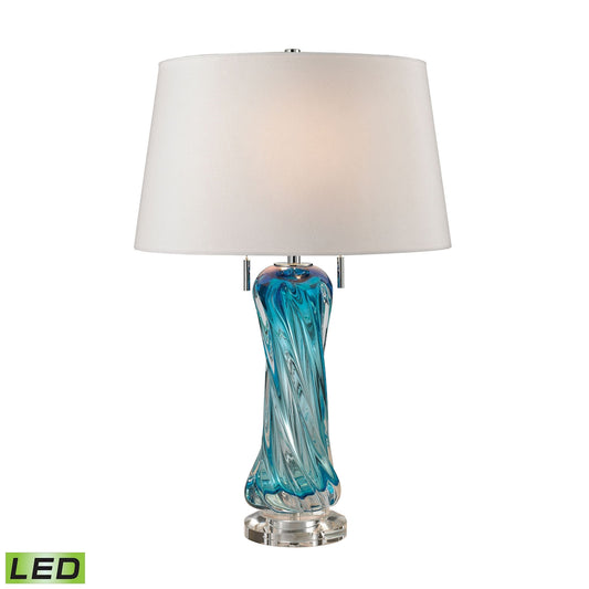 Vergato Free Blown Glass Table Lamp in Blue with White Shade - LED