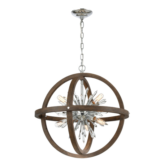 Morning Star 30'' Wide 10-Light Chandelier - Aged Fir with Chrome