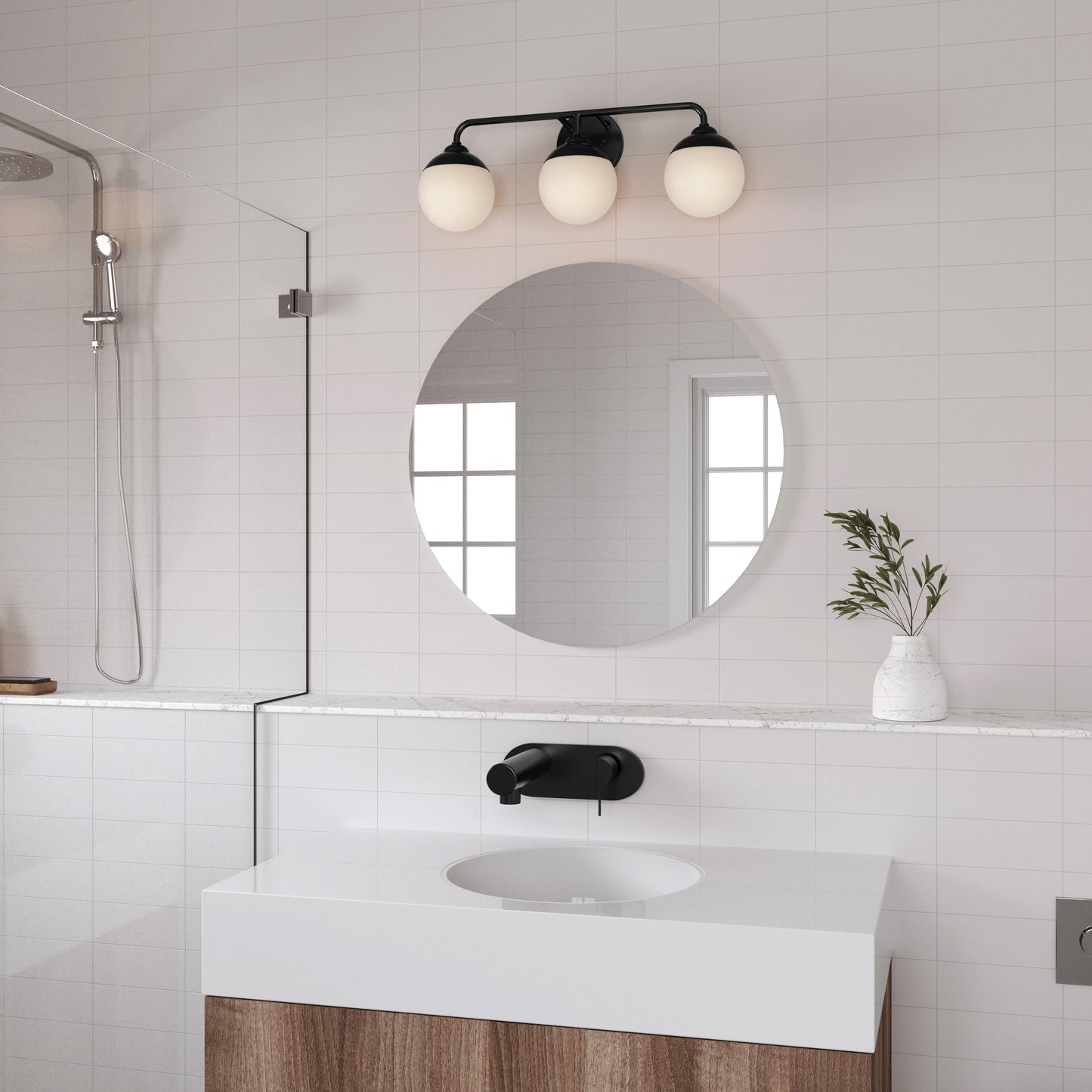 Fairbanks 22.75'' Wide 3-Light Vanity Light - Matte Black and Opal