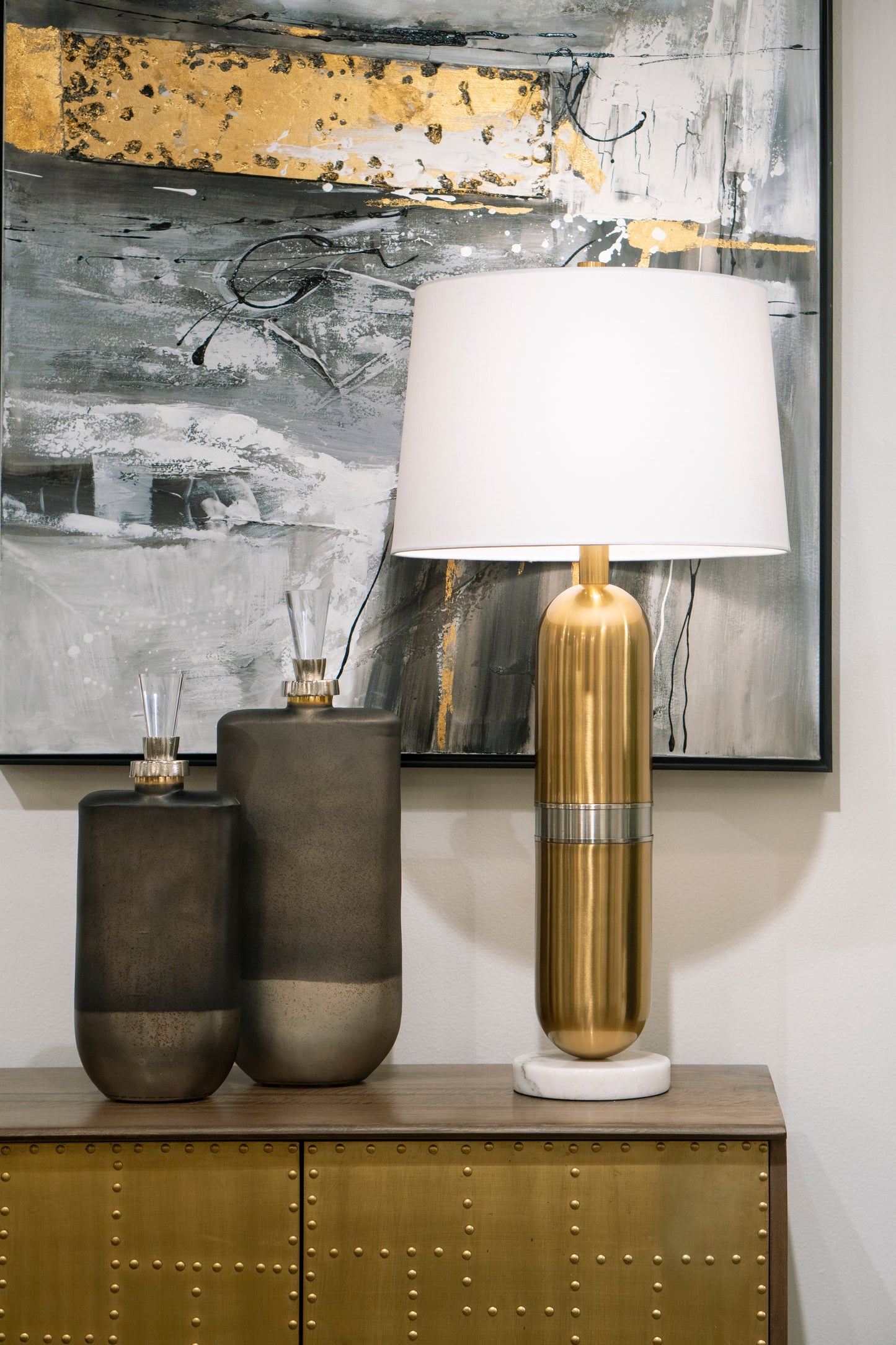 Pill 34'' High 1-Light Table Lamp - Aged Brass