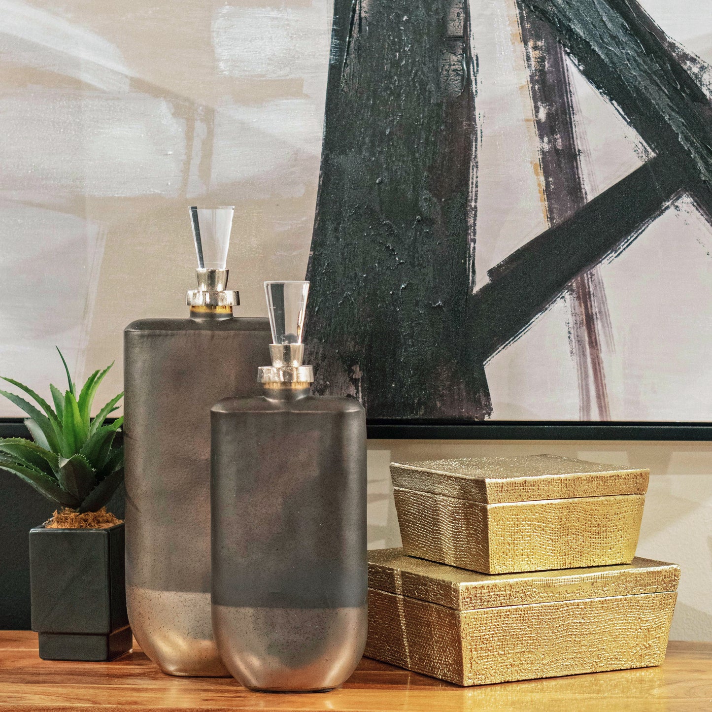 Square Linen Texture Box - Large Brass