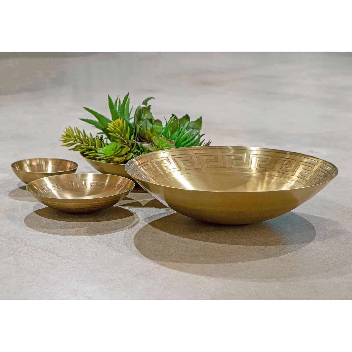 Greek Key Centerpiece Bowl - Brass