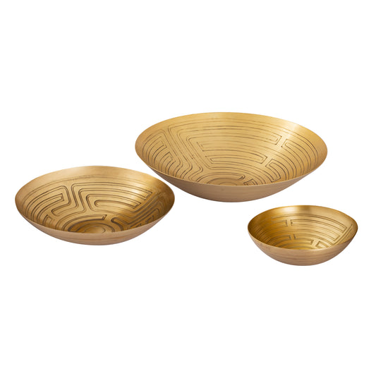 Maze Etched Bowl - Set of 3 Brass