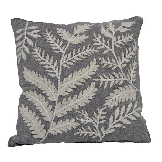 Embroidered Fern 20x20'' Pillow - Gray