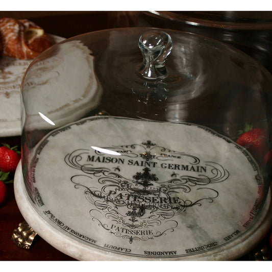 MARBLE PATISSERIE - CLOCHE AND MARBLE STAND - GOLD WRITING - BASE