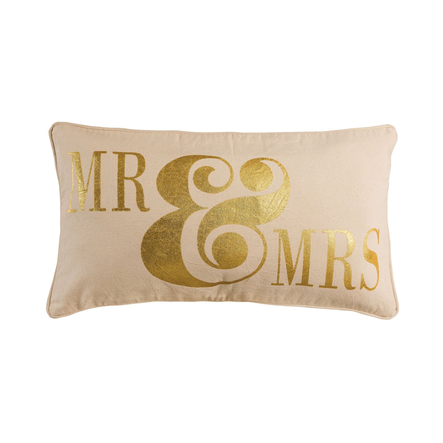 Mr. and Mrs. 20x12 Pillow in Bleached White with Gold Print