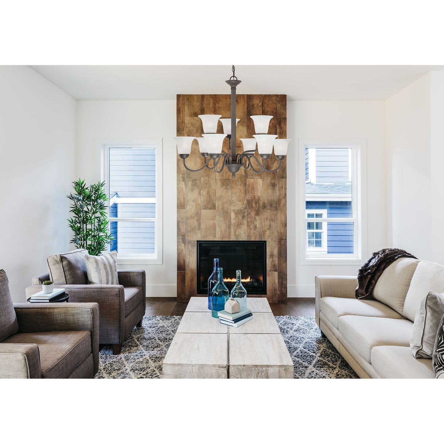 Riva 32'' Wide 9-Light Chandelier - Painted Bronze